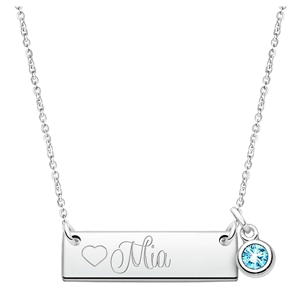 Large Bar, Engraved Mother&#039;s Necklace for Women (Optional Birthstone Charm &amp; FREE Personalization) - Sterling Silver