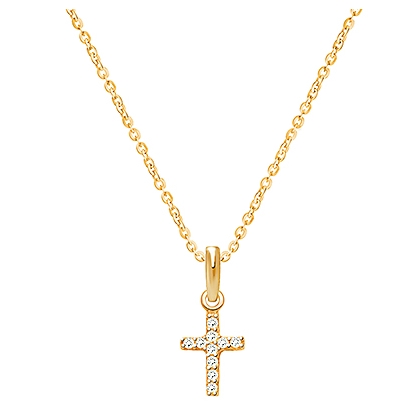 Miraculous Cross, Modern Pavé CZ Boy's Necklace (Includes Chain) - 14K Gold