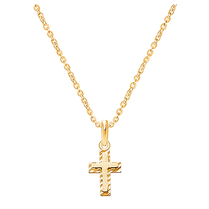 Beautifully Beveled Cross, Children's Necklace for Boys - 14K Gold