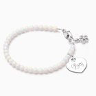 3mm Opals, Lab Created White Opal Baby/Children&#039;s Beaded Bracelet for Girls (INCLUDES Engraved Charm) - Sterling Silver