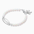 4mm Opals, Lab Created White Opal Baby/Children&#039;s Engraved Bracelet for Girls - Sterling Silver