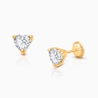 Simple Heart Studs, 5mm Clear CZ Baby/Children&#039;s Earrings, Screw Back - 14K Gold