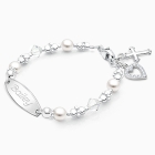 Diamond Cross, Christening/Baptism Baby/Children&#039;s Engraved Bracelet for Girls - Sterling Silver