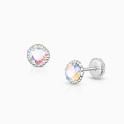 Gia™ Enchanted Light, Opalescent CZ Baby/Children’s Earrings, Screw Back - 14K White Gold