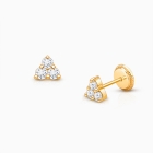 Tiny Trinity, Clear CZ Cluster Baby/Children&#039;s Earrings, Screw Back - 14K Gold