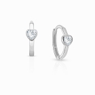 True Love, Clear CZ Heart Mother&#039;s Huggie Hoop Earrings - 14K White Gold