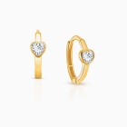 True Love, Clear CZ Heart Mother&#039;s Huggie Hoop Earrings - 14K Gold