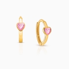 True Love, Pink CZ Heart Mother&#039;s Huggie Hoop Earrings - 14K Gold