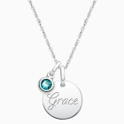 Baby Round, Children&#039;s Personalized Necklace Set for Girls (Includes Birthstone Charm) - Sterling Silver