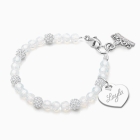 Ice Princess, White Opal Baby/Children&#039;s Beaded Bracelet for Girls (Includes Engraved Heart and Tiara Charm) - Sterling Silver