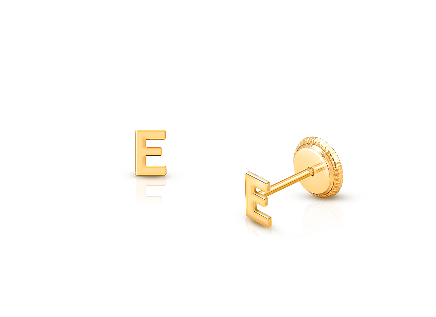 gold letter e earrings