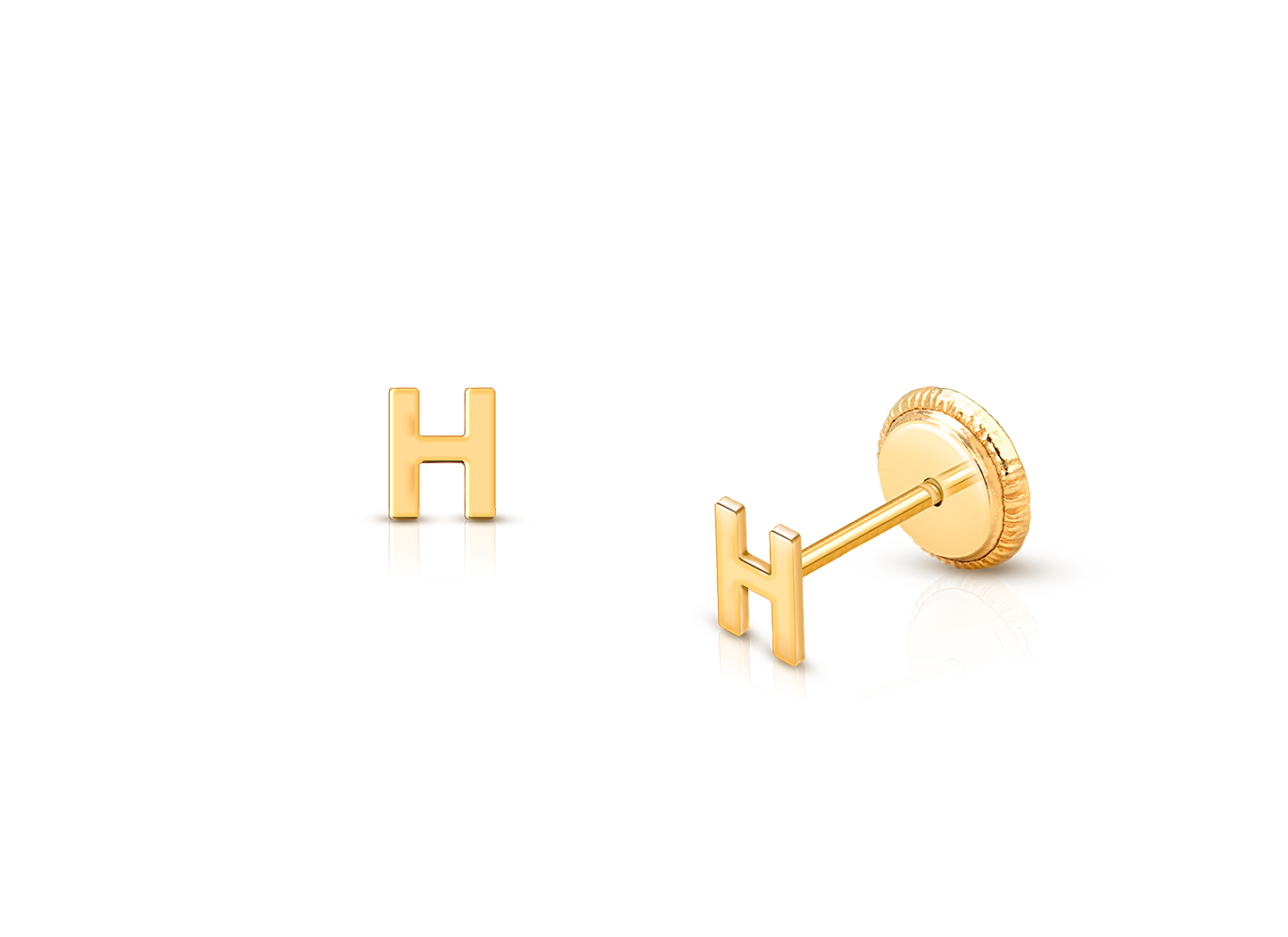 14k yellow popular gold letter N initial small screw back earrings