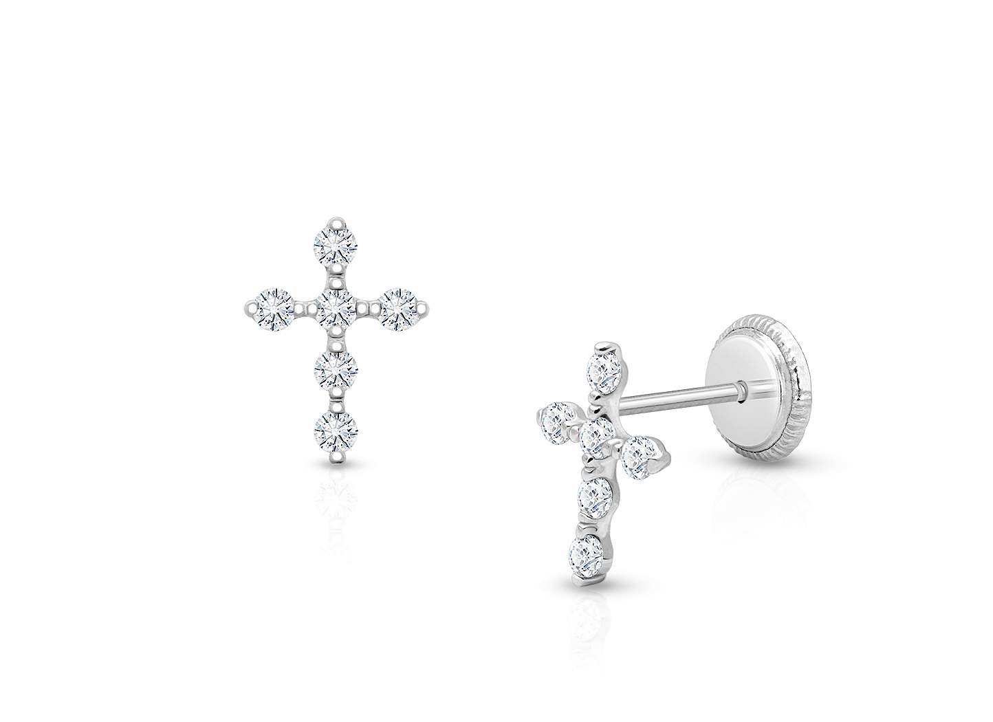 14kw store Cross Cz Stud Earrings W/screw