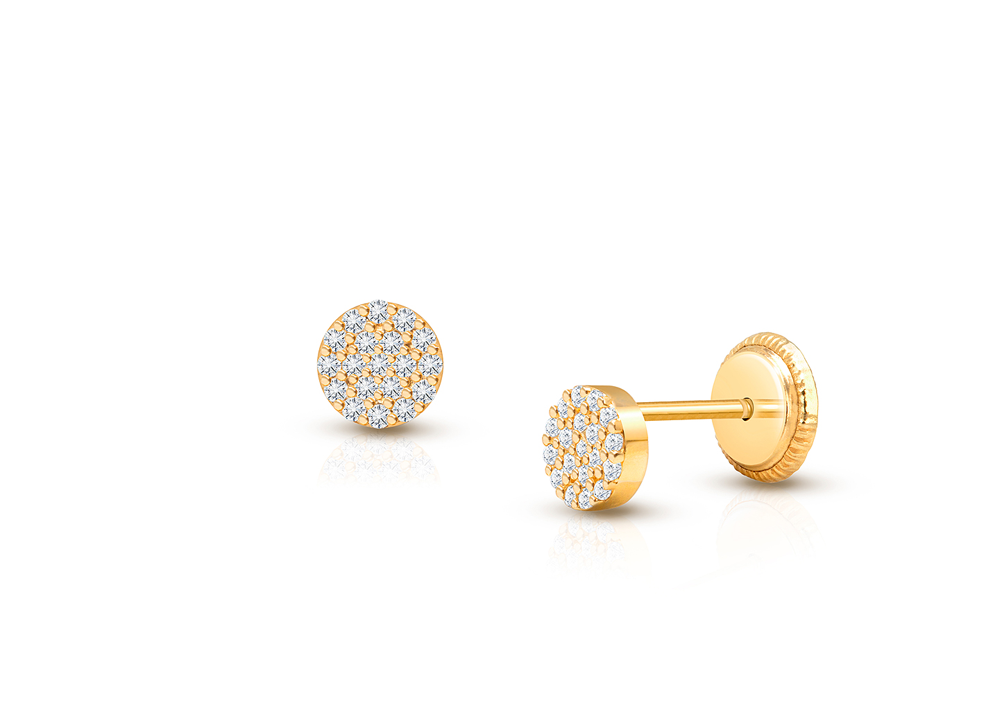 14k shops Solid Yellow Gold Multi Circle Cz Pave Stud Earrings with Screwback - 3 Round Circle Gold Stud, Comfortable Elegant Earring for Woman