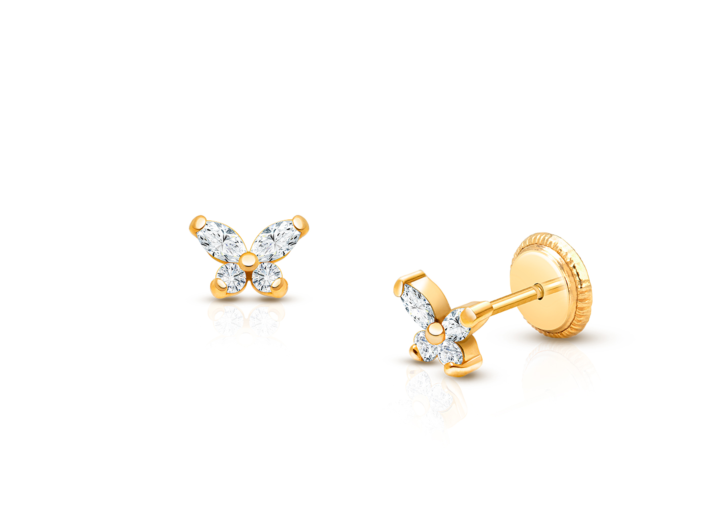 14K on sale Yellow or White Gold Butterfly stud earrings with a screw back