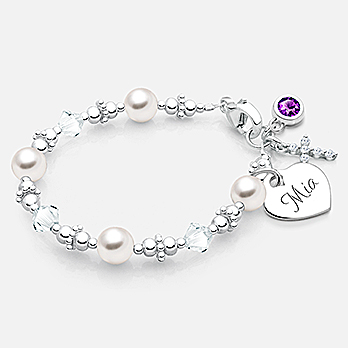 Sterling Silver Beads Box Cross White Pearl Bracelet – Baby Crystals